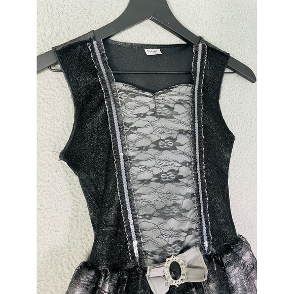 Spirit Halloween Dress Girls Large Black Silver Lace Costume Party Witch - Picture 3 of 11